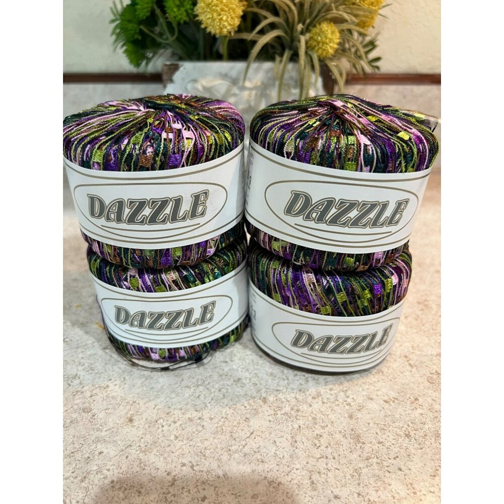 Dazzle Yarn Lot Of 4 Skeins 25g Each 100% Nylon Made In Italy (Fever) Multicolor